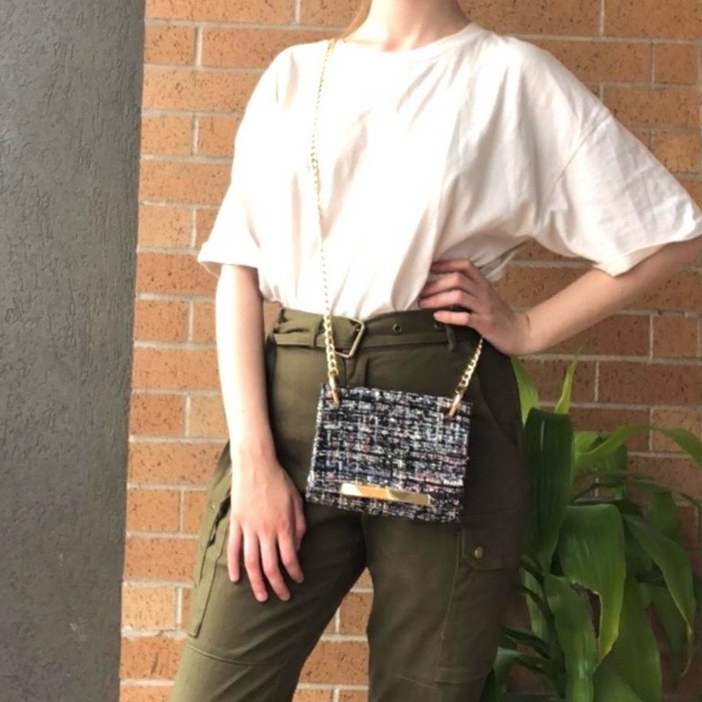 Aldo Tweed Crossbody Bag with gold chain